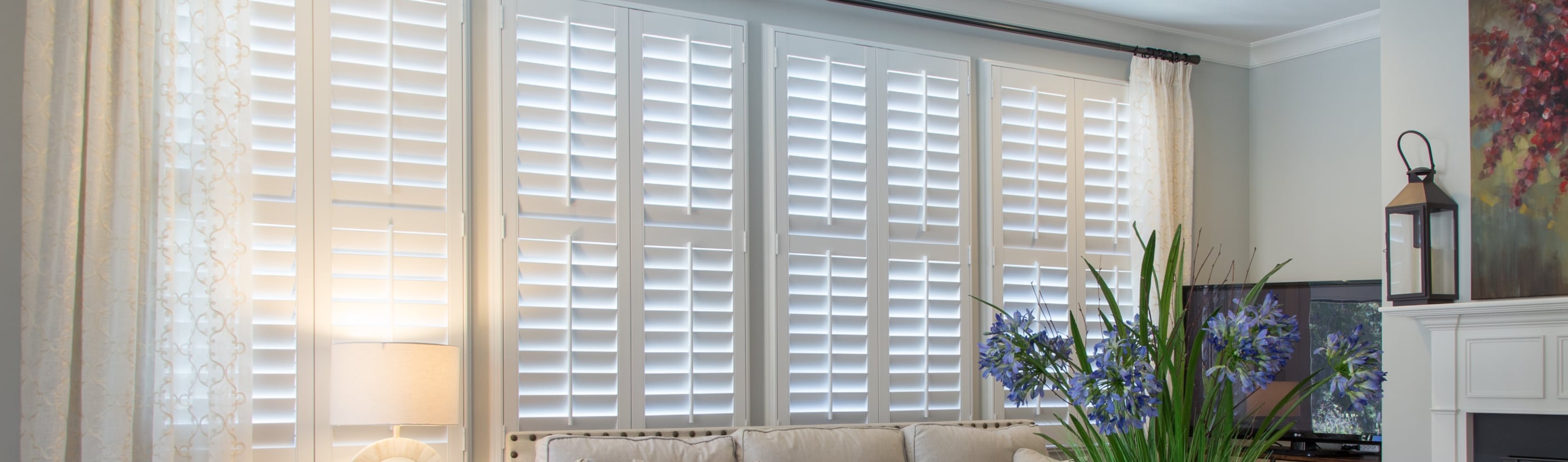 Plantation shutters in a living room